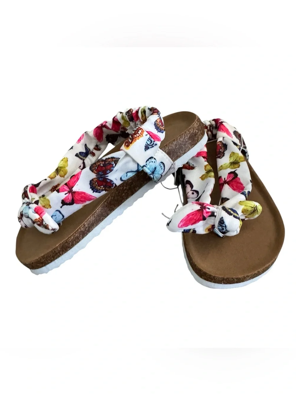 Falls Creek Elise Kids Butterfly Print Knotted Sandals sz 12 youth White & Pink